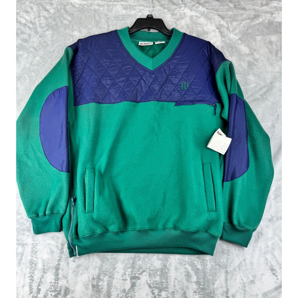 New Advantage by Wilson Quilted V Neck Fleece Sweatshirt Pullover Green Size XL